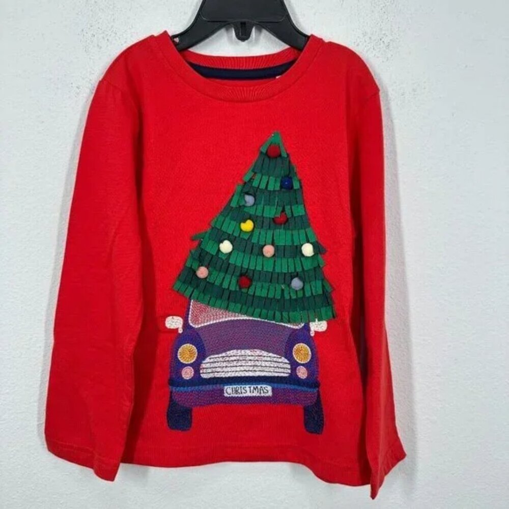 Boden boys size 6-7 Superstitch T-shirt, Poppy Red Christmas Car